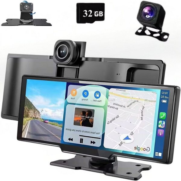 Goldstern-Tech Dashcam (Bluetooth, WLAN (Wi-Fi), 10,26 Zoll Car-Multimedia-Display mit Dual-Dashcam & CarPlay)