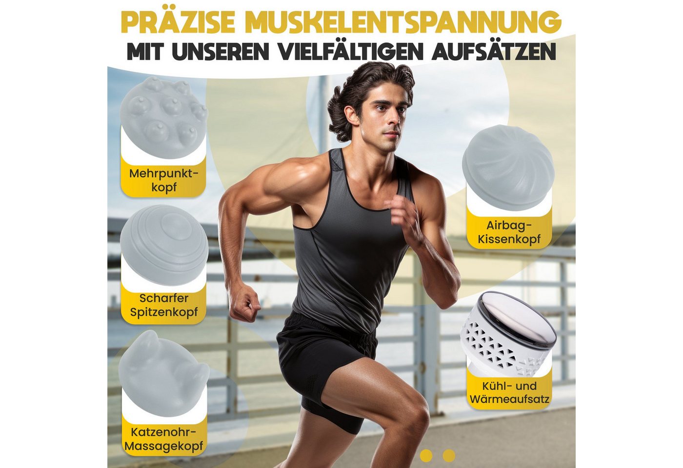 Goldstern-Tech Massagepistole Compact Pro, 6 Temperaturstufe und 8 Geschwindigkeitseinstellungen, Massagegerät mit 2200mAh Akku, Handmassagegerät mit Wärme- & K – Bild 3 von 5
