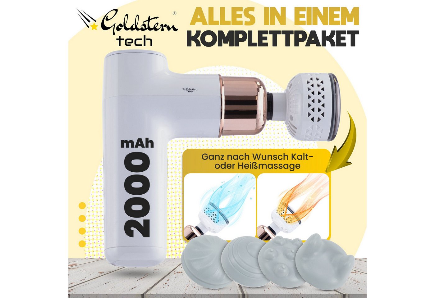 Goldstern-Tech Massagepistole Compact Pro, 6 Temperaturstufe und 8 Geschwindigkeitseinstellungen, Massagegerät mit 2200mAh Akku, Handmassagegerät mit Wärme- & K – Bild 5 von 5