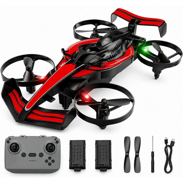 Goldstern-Tech RC-Quadrocopter (RC Flugauto Rennauto, 2-in-1 Drohnenauto mit Driftfunktion), LED-Licht, Headless Mode, Ein-Tasten-Start & USB-Akku