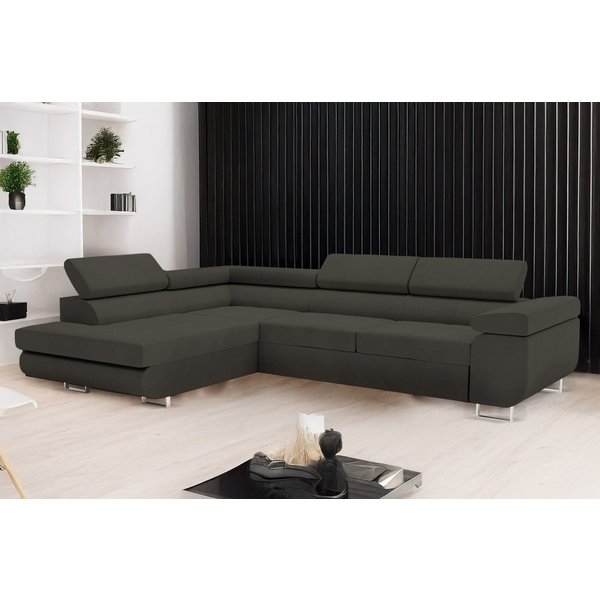Goldstoff Ecksofa mit Schlaffunktion & Bettkasten - hochwertiges Sofa, Couch mit Schlaffunktion für Wohnzimmer - Schlafsofa - Eckcouch, Eckcouch mit praktischem