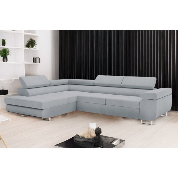 Goldstoff Ecksofa mit Schlaffunktion & Bettkasten - hochwertiges Sofa, Couch mit Schlaffunktion für Wohnzimmer - Schlafsofa - Eckcouch, Eckcouch mit praktischem