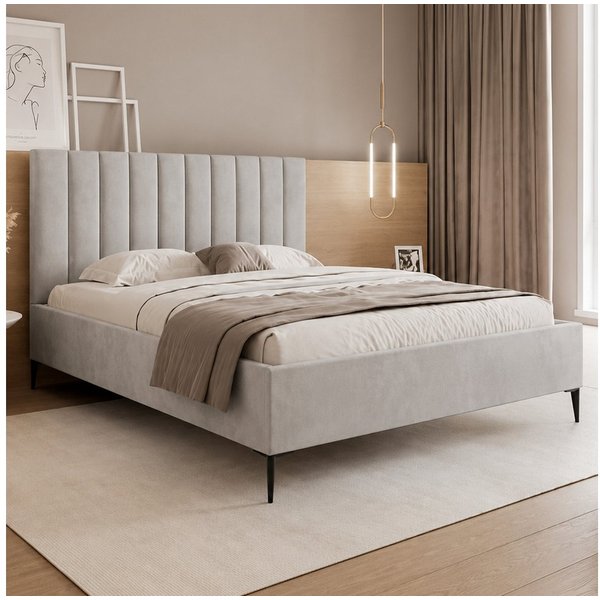 Goldstoff Polsterbett Elegantes Bett "AUREO" mit hohem Kopfteil & Stauraum für Schlafzimmer (120–200x200 cm, Kopfteilhöhe: 90/110 cm, Seitenhöhe: 25/40 cm), Mod