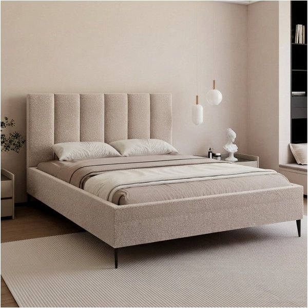 Goldstoff Polsterbett Modernes Bett "GERMAIN" mit hohem Kopfteil und integriertem Bettkasten (120–200x200 cm, Kopfteilhöhe: 90/110 cm, Seitenhöhe: 25/40 cm), El