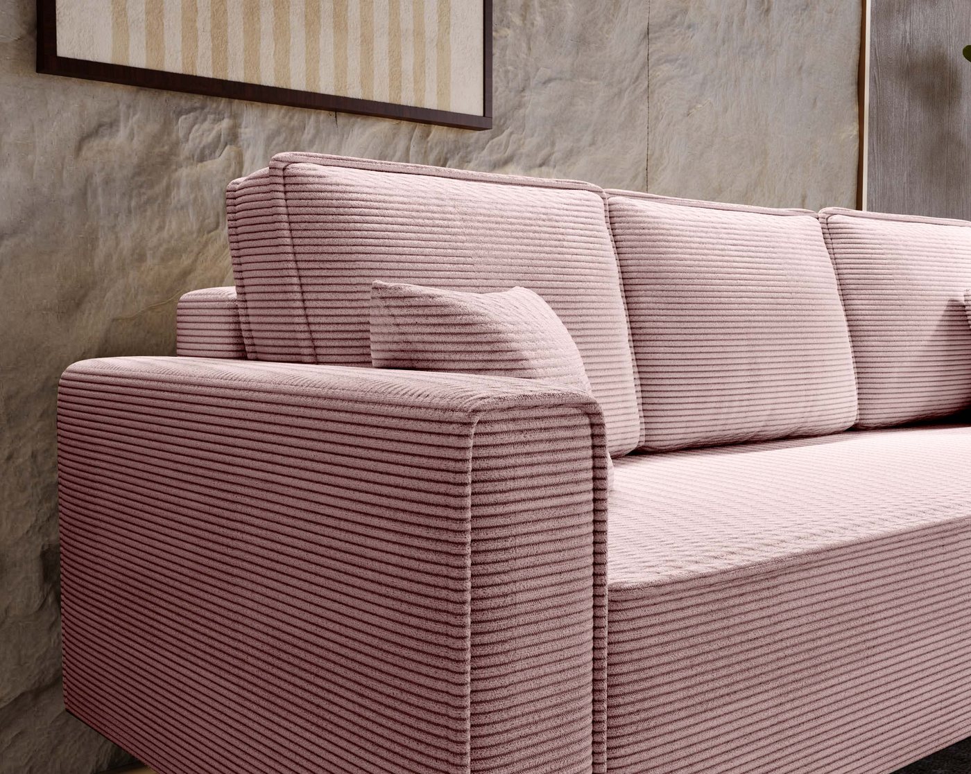 Goldstoff Schlafsofa Cordstoff - LUX 225 cm - Sofa mit schlaffunktion und Bettkasten, Einzelsofa / Couch mit Schlaffunktion - Liegefläche 200 × 124 cm – Bild 5 von 5