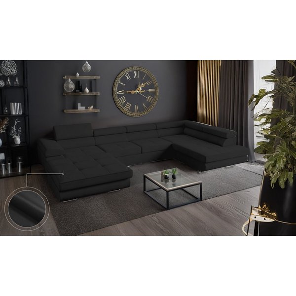 Goldstoff Wohnlandschaft mit Schlaffunktion, Couch für Wohnzimmer - Schlafsofa - Eckcouch, VENUS - Sofa U Form, Ecksofa mit Schlaffunktion und Bettkasten in sch