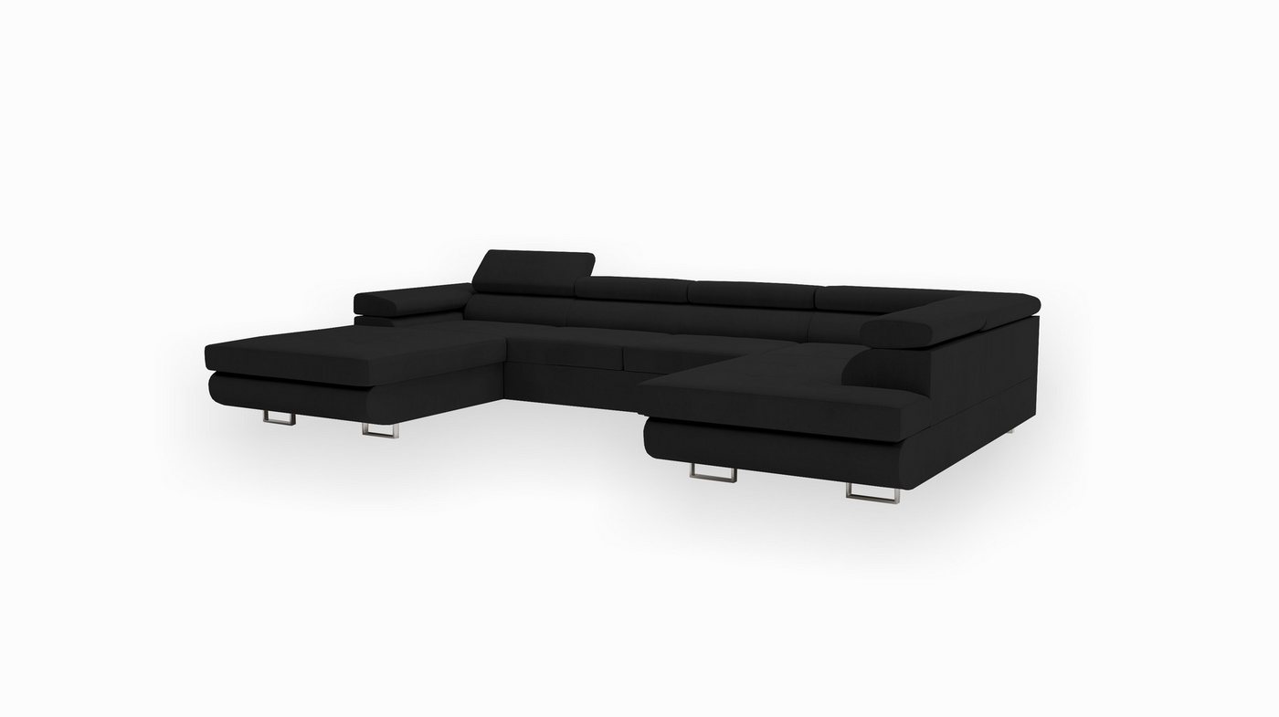 Goldstoff Wohnlandschaft mit Schlaffunktion, Couch für Wohnzimmer - Schlafsofa - Eckcouch, VENUS - Sofa U Form, Ecksofa mit Schlaffunktion und Bettkasten in sch – Bild 2 von 5