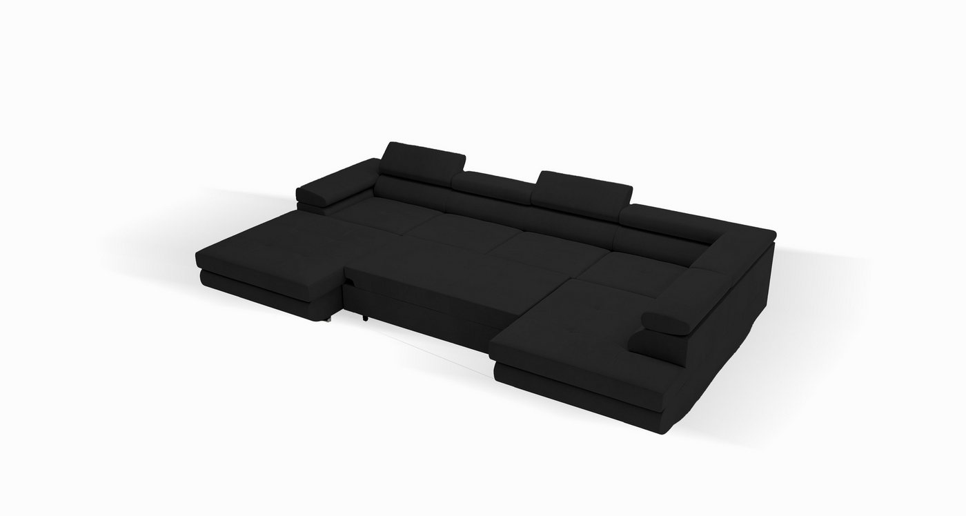 Goldstoff Wohnlandschaft mit Schlaffunktion, Couch für Wohnzimmer - Schlafsofa - Eckcouch, VENUS - Sofa U Form, Ecksofa mit Schlaffunktion und Bettkasten in sch – Bild 3 von 5