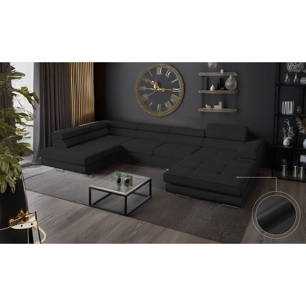Goldstoff Wohnlandschaft mit Schlaffunktion, Couch für Wohnzimmer - Schlafsofa - Eckcouch, VENUS - Sofa U Form, Ecksofa mit Schlaffunktion und Bettkasten in sch