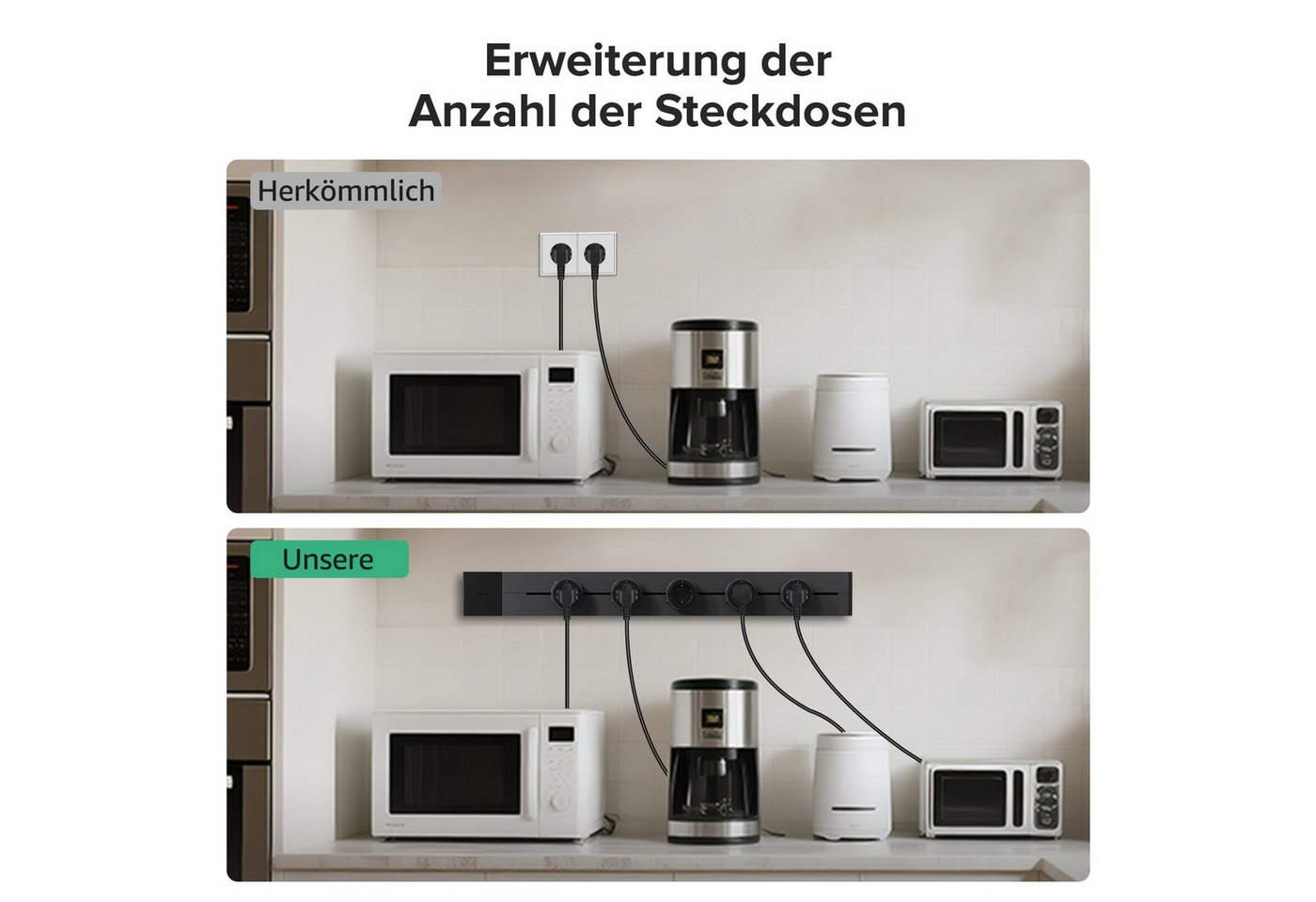 GONEO Stromschienen-Steckdose mit Adapter, Mehrfachsteckdose (Kabellänge 0.50 m), für Küche, Büro & Home Office – Bild 3 von 5