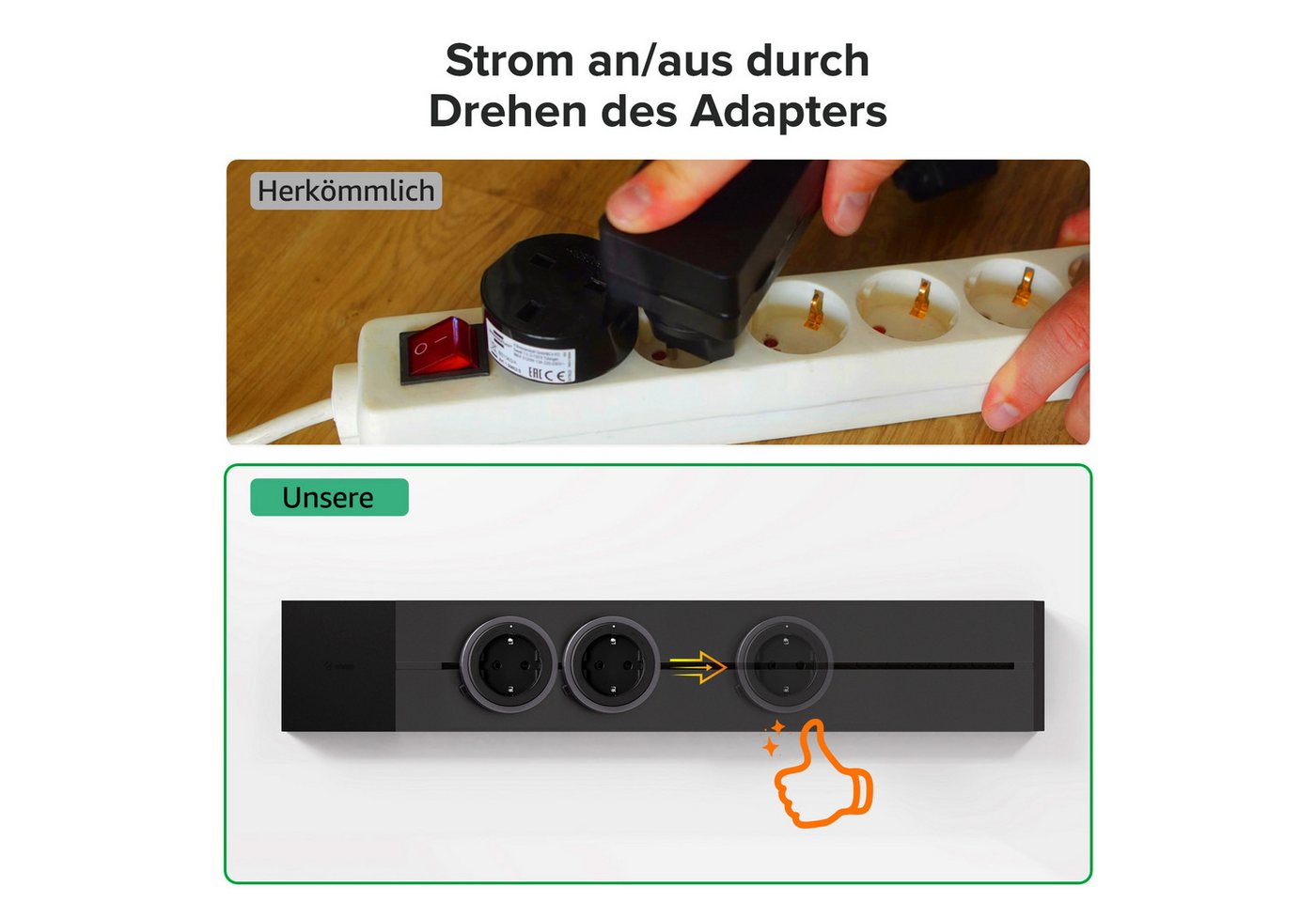 GONEO Stromschienen-Steckdose mit Adapter, Mehrfachsteckdose (Kabellänge 0.50 m), für Küche, Büro & Home Office – Bild 4 von 5