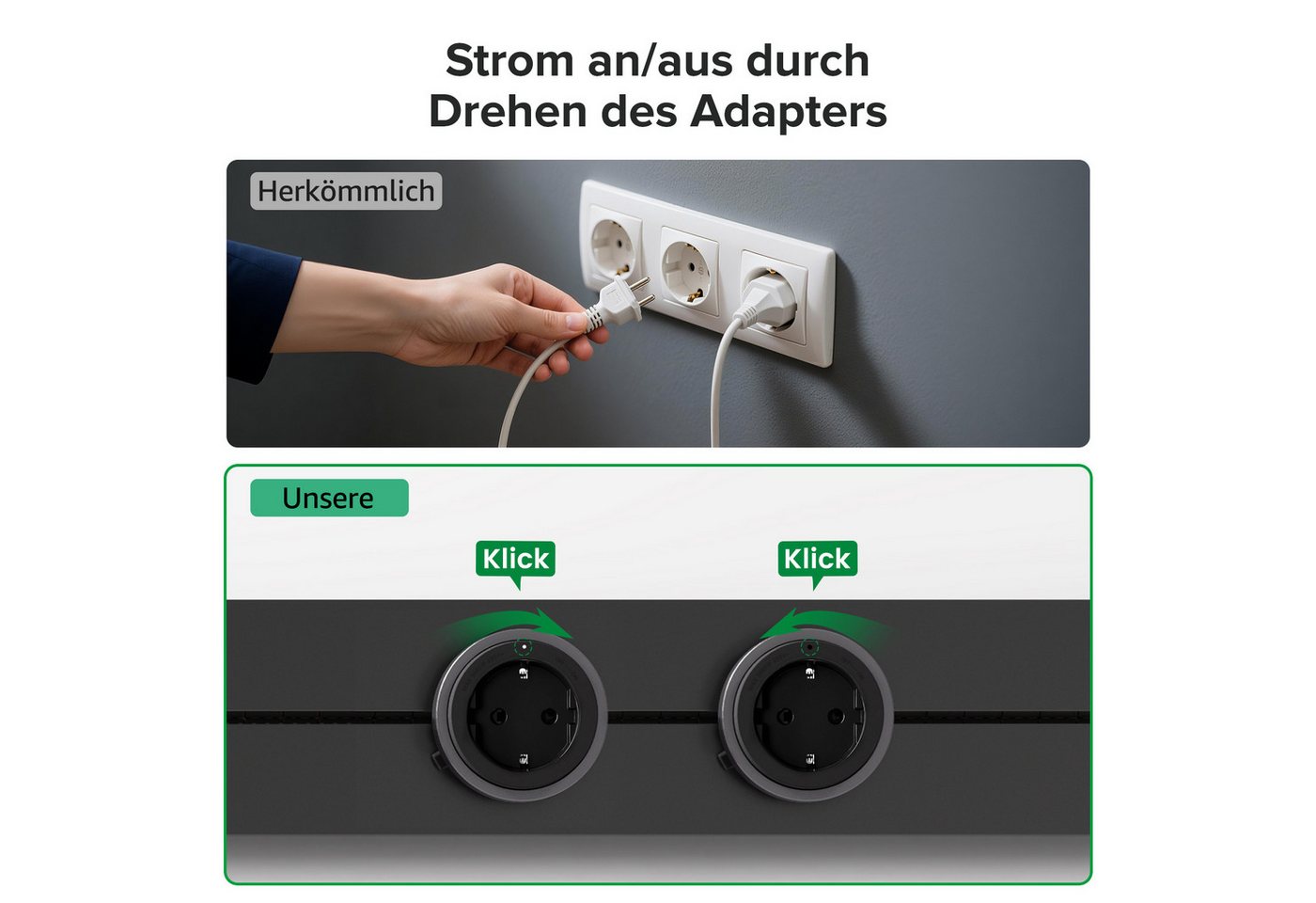 GONEO Stromschienen-Steckdose mit Adapter, Mehrfachsteckdose (Kabellänge 0.50 m), für Küche, Büro & Home Office – Bild 5 von 5