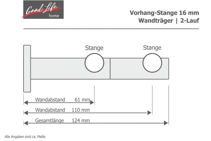 Good Life Gardinenstange PUNTA, Ø 16 mm, 2-läufig, Fixmaß, mit Bohren, verschraubt, Kunststoff, Metall, mit Ringen – Bild 4 von 5
