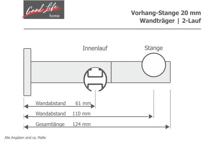 Good Life Kombi-Vorhangstange Gorra, Ø 20 mm, 2-läufig, Fixmaß, mit Bohren, verschraubt, Aluminium, Kunststoff, Metall – Bild 4 von 5