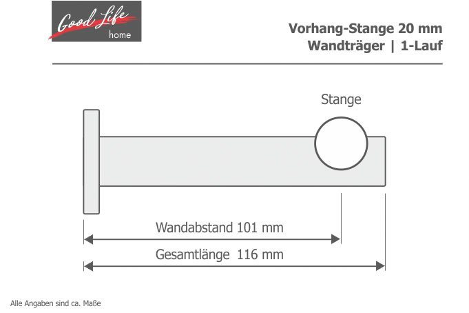 Good Life Vorhangstange Gorra, Ø 20 mm, 1-läufig, Fixmaß, mit Bohren, verschraubt, Metall, Metallgarnitur, Wandmontage, schlicht, modern – Bild 4 von 5