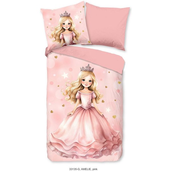 good morning Kinderbettwäsche Amelie, Renforcé, 2 teilig, Baumwolle, 135x200, Reißverschluss, Wendeoptik, Mädchen, Prinzessin