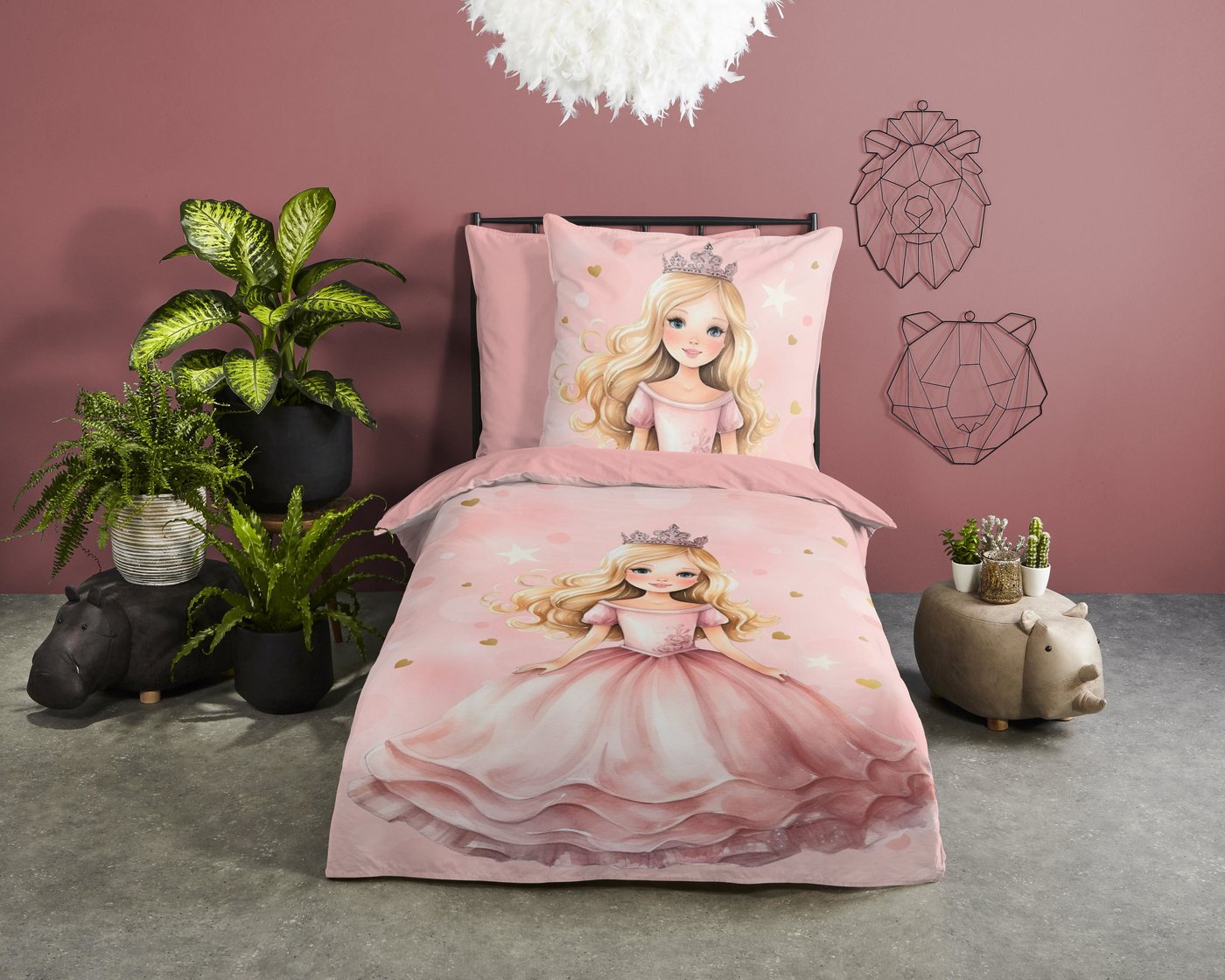 good morning Kinderbettwäsche Amelie, Renforcé, 2 teilig, Baumwolle, 135x200, Reißverschluss, Wendeoptik, Mädchen, Prinzessin – Bild 2 von 4