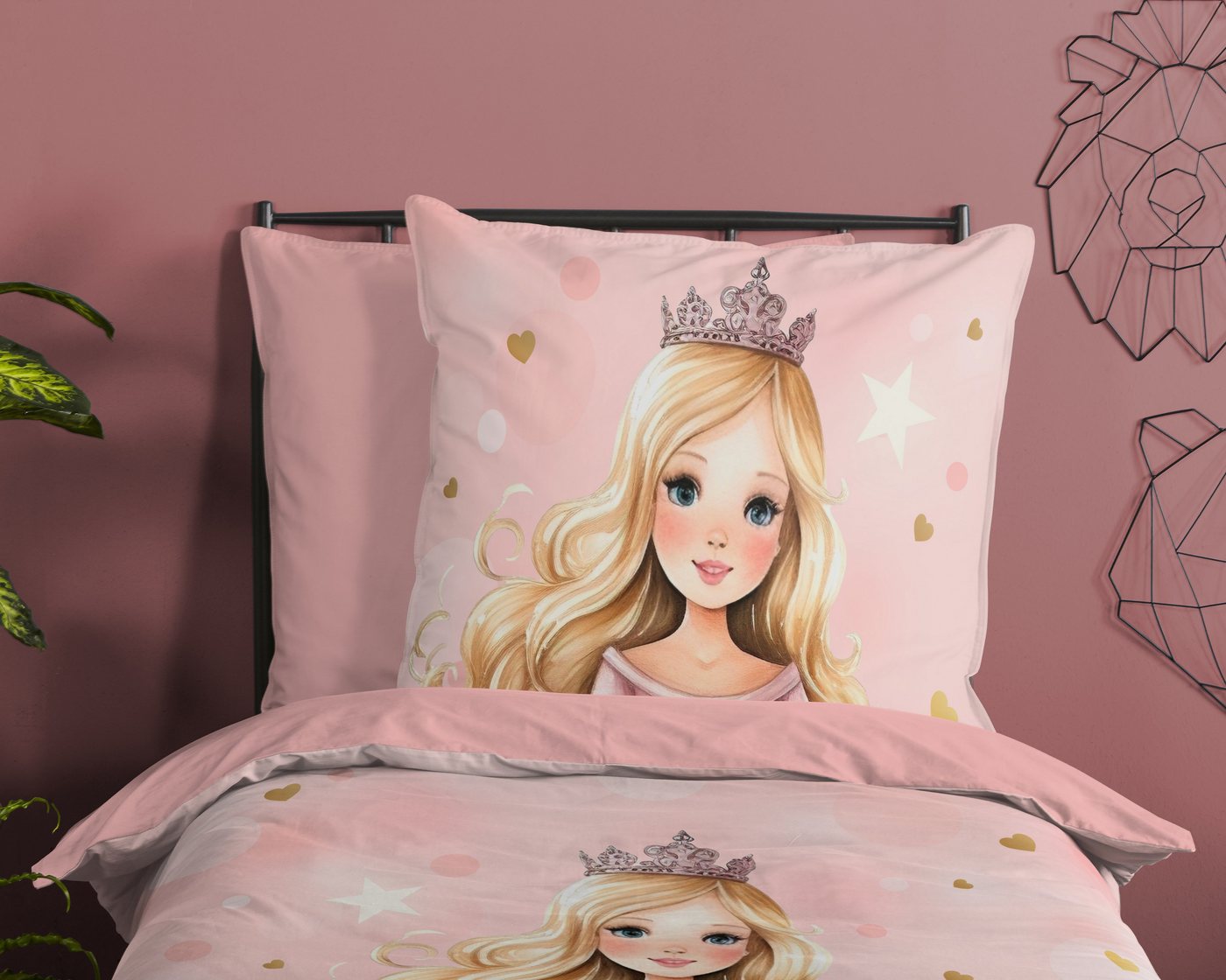 good morning Kinderbettwäsche Amelie, Renforcé, 2 teilig, Baumwolle, 135x200, Reißverschluss, Wendeoptik, Mädchen, Prinzessin – Bild 3 von 4