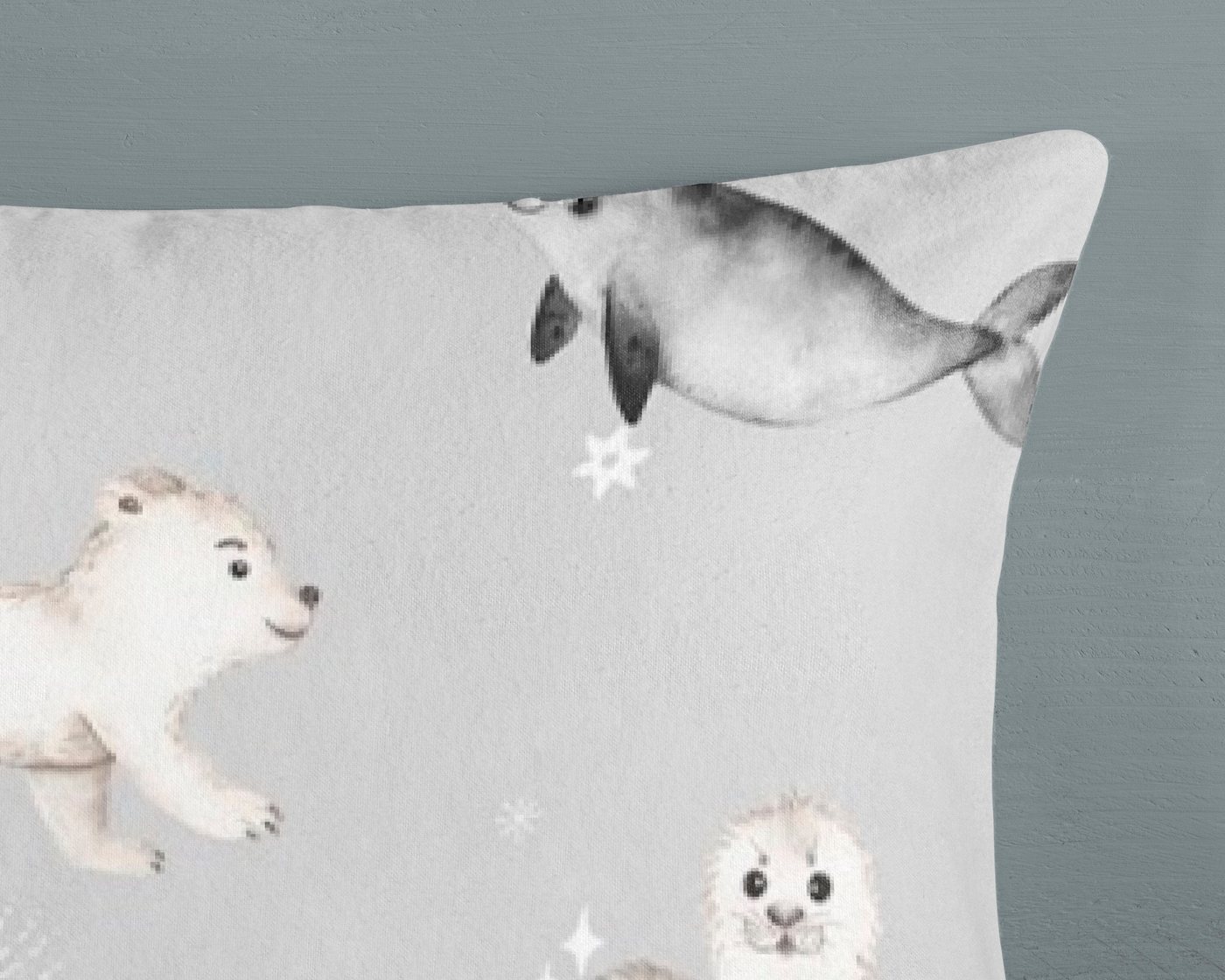 good morning Kinderbettwäsche Cira, Biber, Flanell, 2 teilig, Biber, 135x200, Warm, Weich, Wende, Reißverschluss, Kind, Winter, Grau – Bild 3 von 5