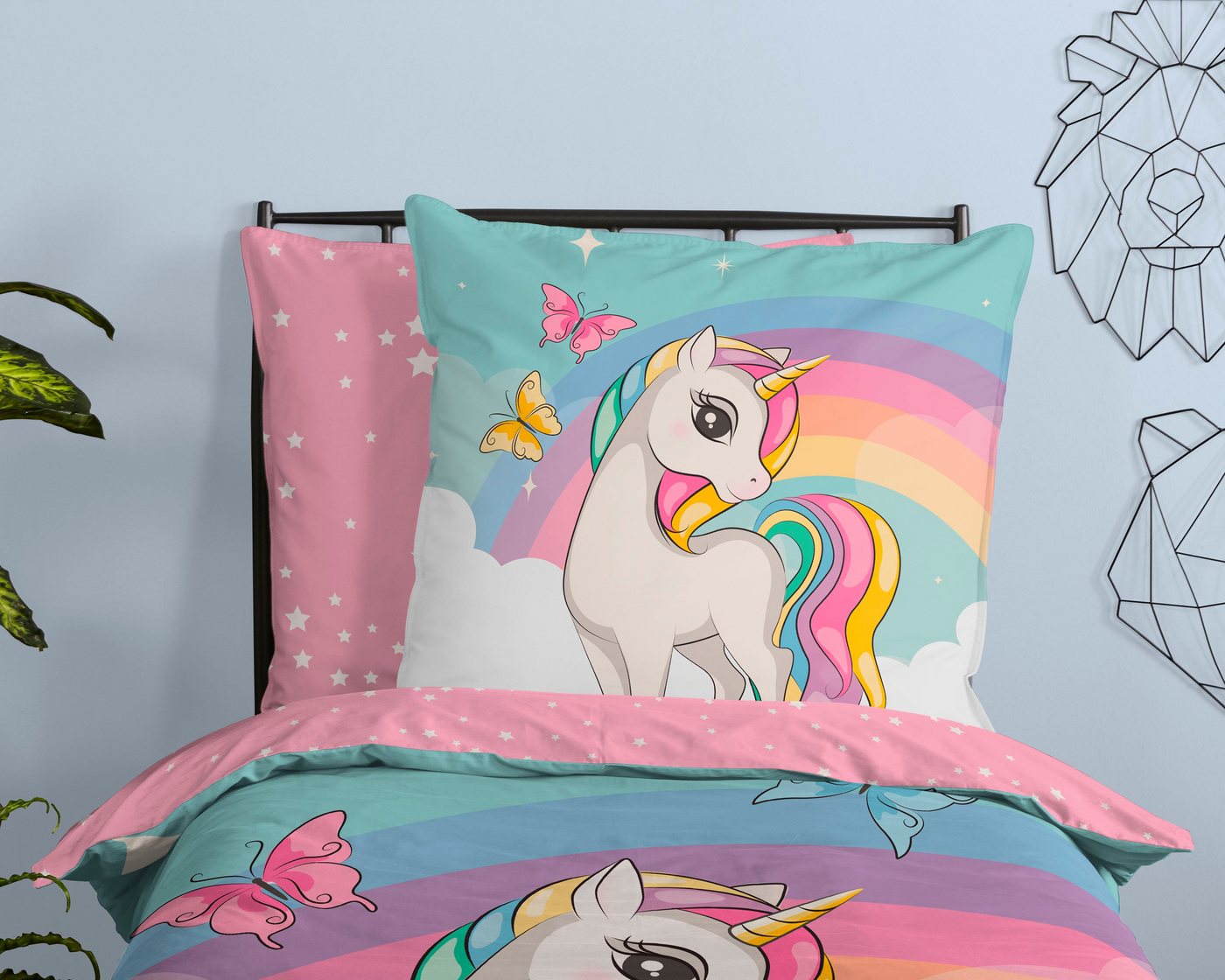good morning Kinderbettwäsche Dash, Renforcé, 2 teilig, Baumwolle, 135x200, Reißverschluss, Wendeoptik, Kind, Mädchen, Einhorn – Bild 3 von 5