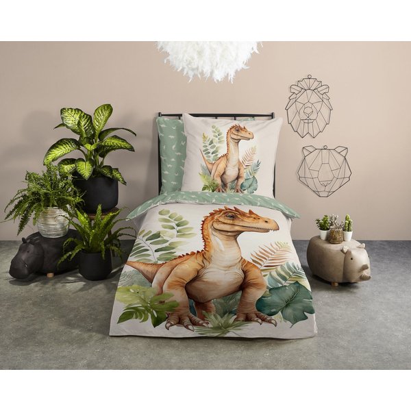 good morning Kinderbettwäsche Gregor, Renforcé, 2 teilig, Baumwolle, Renforcé, Wendeoptik, Kind, Junge, Dino