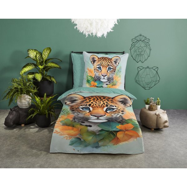 good morning Kinderbettwäsche Lodewijk, Renforcé, 2 teilig, Baumwolle, Renforcé, 135x200, Wendeoptik, Kind, Leopard, Boho