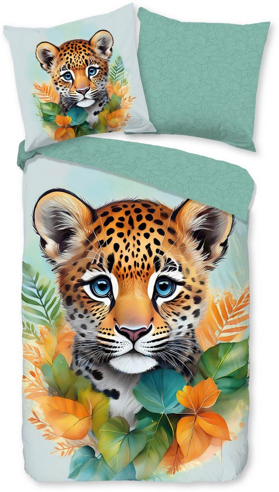 good morning Kinderbettwäsche Lodewijk, Renforcé, 2 teilig, Baumwolle, Renforcé, 135x200, Wendeoptik, Kind, Leopard, Boho – Bild 2 von 5