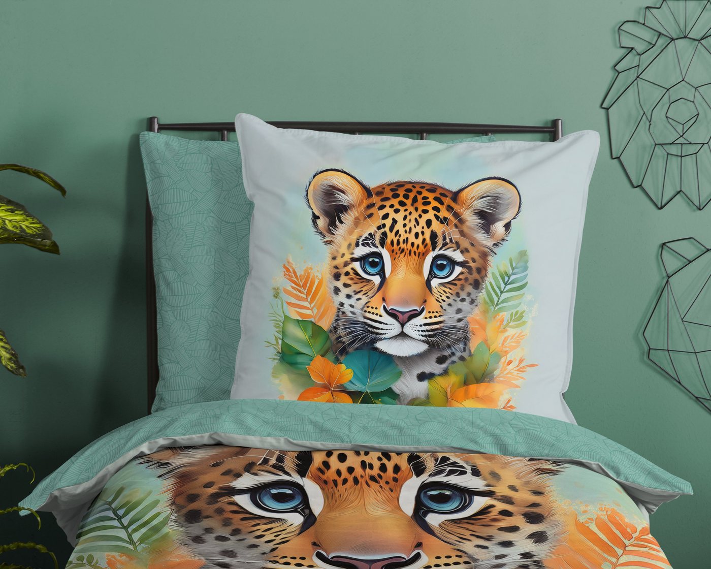 good morning Kinderbettwäsche Lodewijk, Renforcé, 2 teilig, Baumwolle, Renforcé, 135x200, Wendeoptik, Kind, Leopard, Boho – Bild 3 von 5