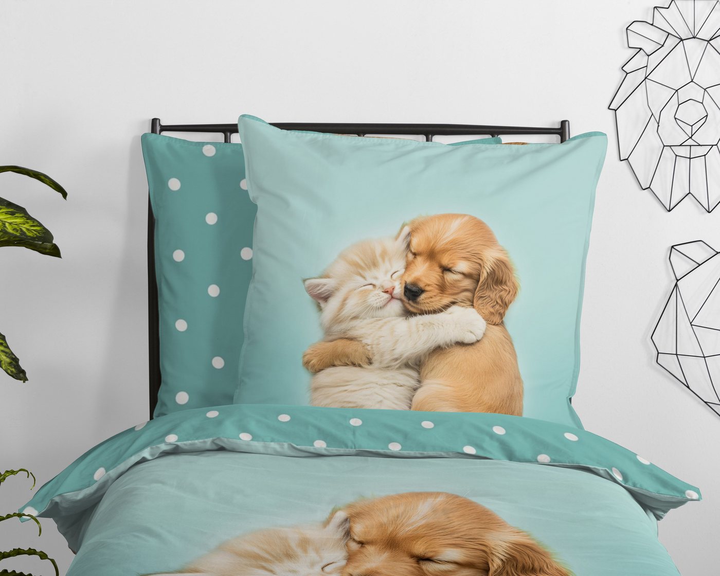 good morning Kinderbettwäsche Paxy, Renforcé, 2 teilig, Baumwolle, Renforcé, Wendeoptik, Kind, Hund, Katze – Bild 3 von 5