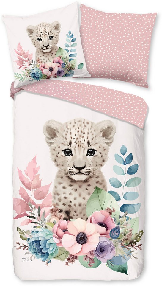 good morning Kinderbettwäsche Sama, Renforcé, 2 teilig, Baumwolle, 135x200, Reißverschluss, Wendeoptik, Kind, Mädchen, Tier – Bild 2 von 5