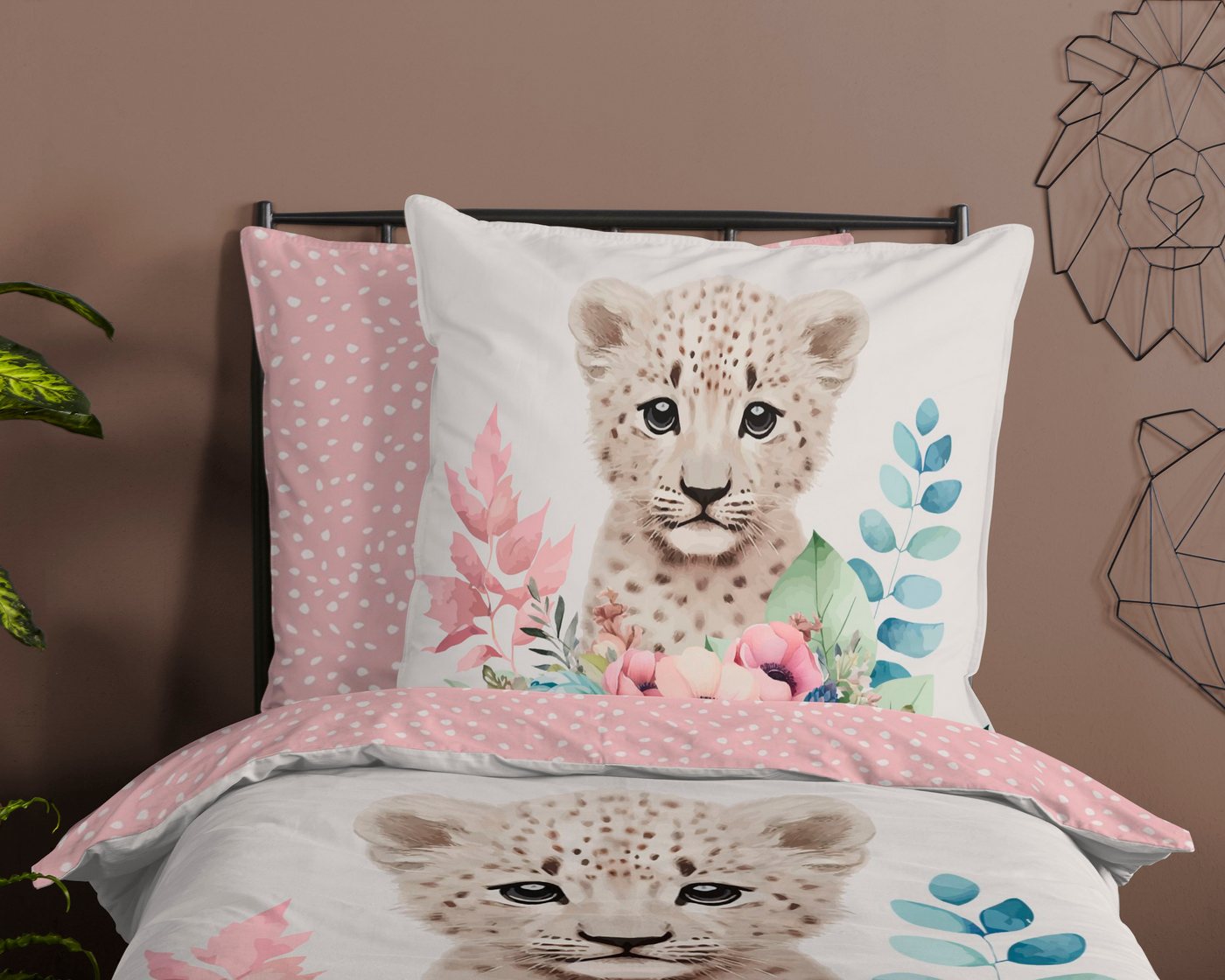 good morning Kinderbettwäsche Sama, Renforcé, 2 teilig, Baumwolle, 135x200, Reißverschluss, Wendeoptik, Kind, Mädchen, Tier – Bild 3 von 5
