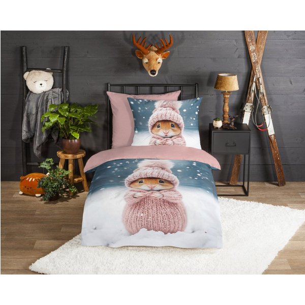 good morning Kinderbettwäsche Sofiamu, Biber, Flanell, 2 teilig, Flanell Biber, 135x200, Warm, Reißverschluss, Wende, Mädchen, Hamster