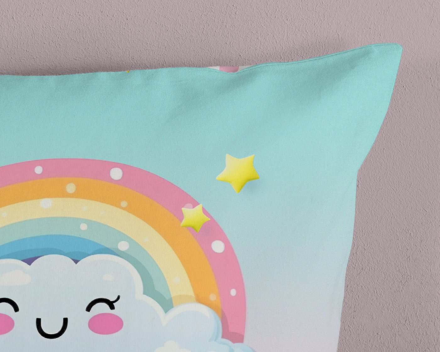 good morning Kinderbettwäsche Sweety, Renforcé, 2 teilig, Baumwolle, 135x200, Wendeoptik, Kind, Einhorn, Regenbogen, Rosa, Multi – Bild 4 von 4