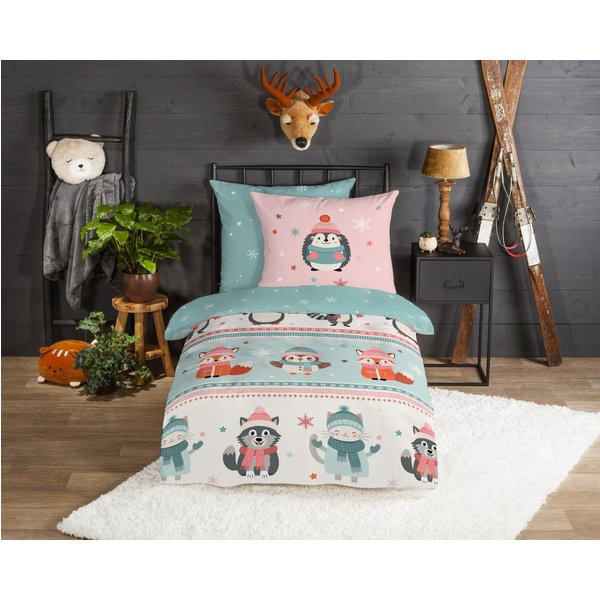 good morning Kinderbettwäsche Turr, Biber, Flanell, 2 teilig, Flanell Biber, 135x200, Warm, Reißverschluss, Wende, Kind, Winter