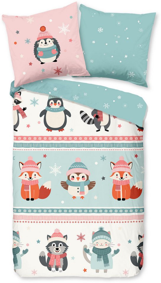 good morning Kinderbettwäsche Turr, Biber, Flanell, 2 teilig, Flanell Biber, 135x200, Warm, Reißverschluss, Wende, Kind, Winter – Bild 2 von 5