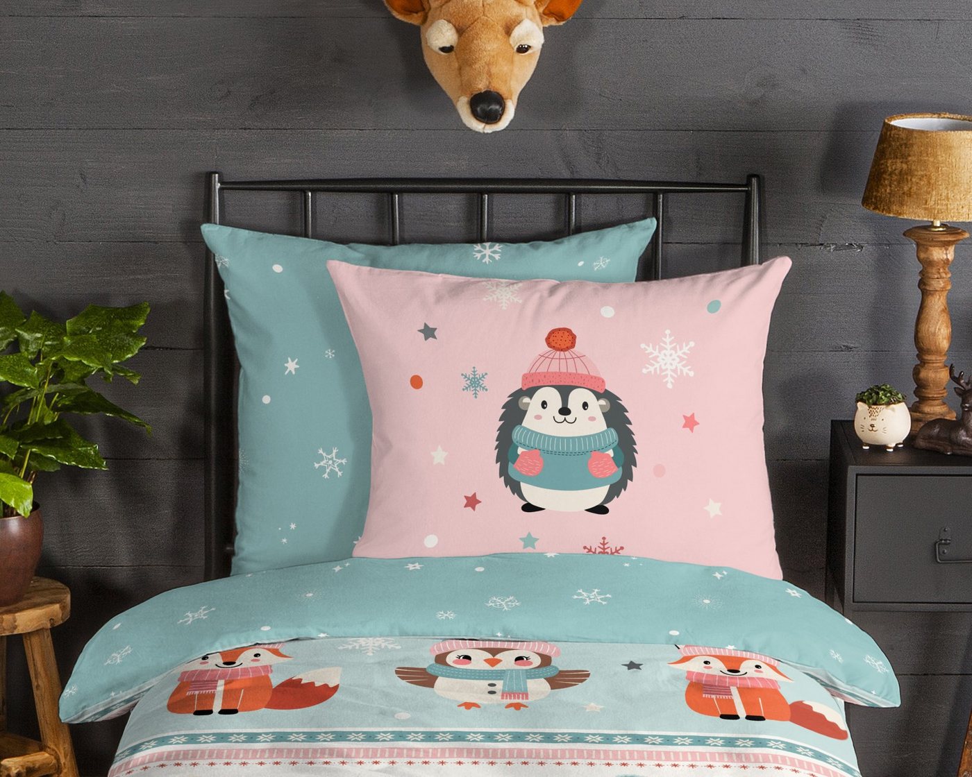 good morning Kinderbettwäsche Turr, Biber, Flanell, 2 teilig, Flanell Biber, 135x200, Warm, Reißverschluss, Wende, Kind, Winter – Bild 3 von 5