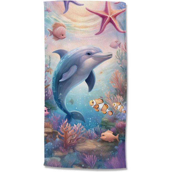 good morning Strandtuch Baya, Velours (Packung, 1-St), Kinder Strandtuch, Mikrofaser, Velours, saugfähig, weich, Delfin