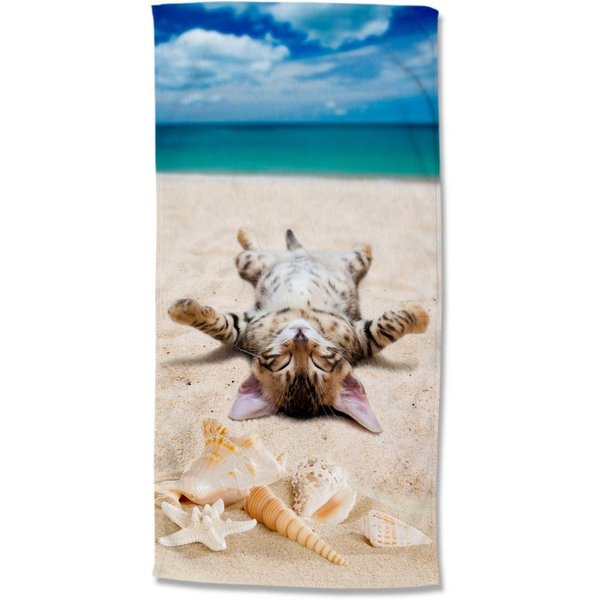 good morning Strandtuch Beachcat, Microfaser (1-St), Mikrofaser, 75x150, Schnelltrocknend, Sommer, Strand, Kind, Katze