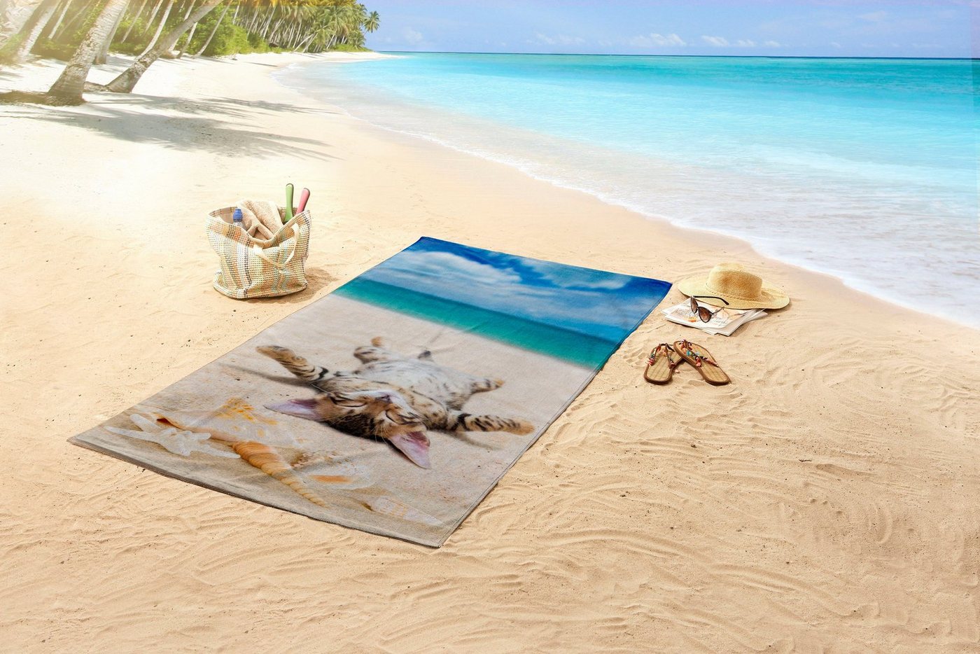 good morning Strandtuch Beachcat, Microfaser (1-St), Mikrofaser, 75x150, Schnelltrocknend, Sommer, Strand, Kind, Katze – Bild 2 von 4