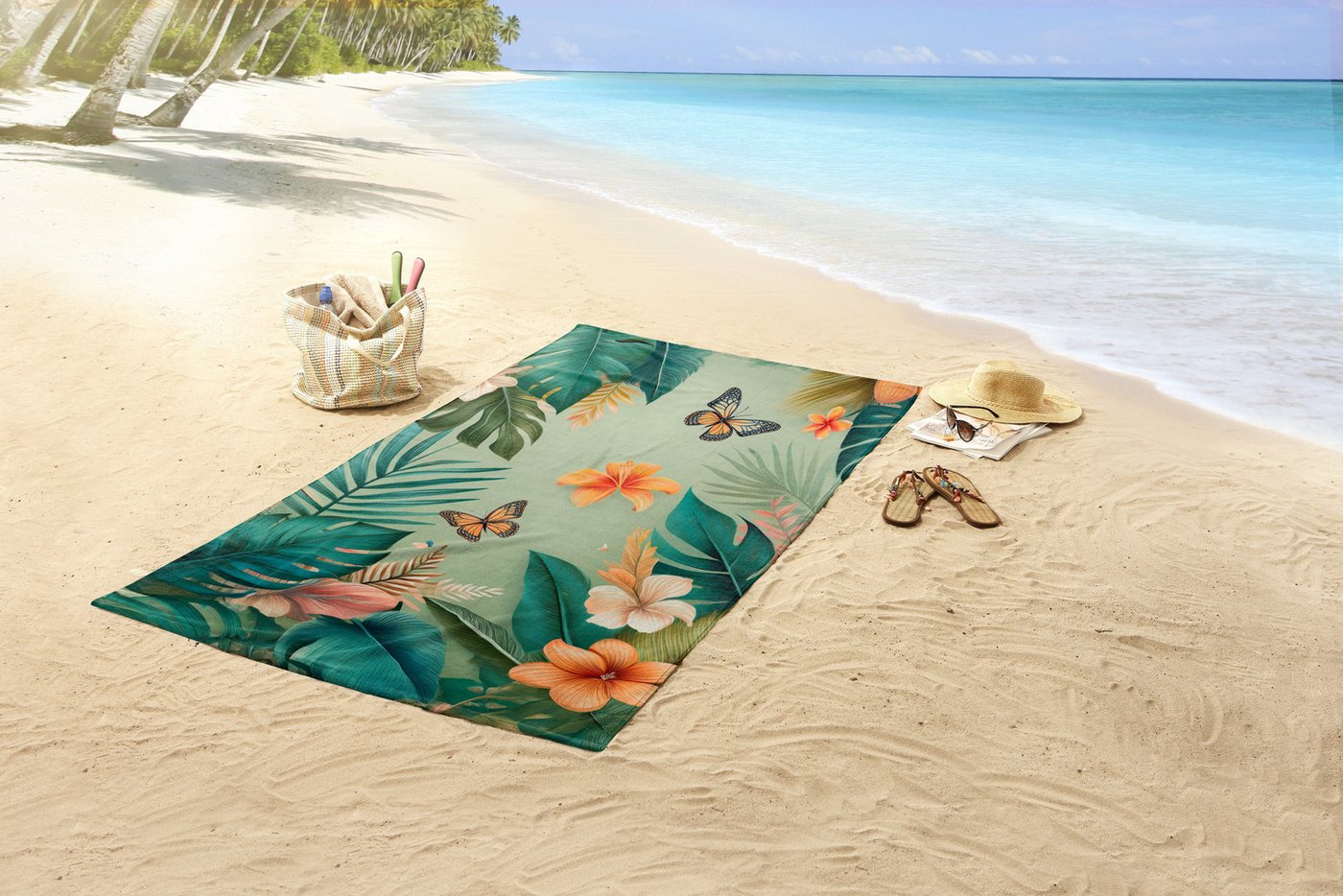 good morning Strandtuch Joelle, Velours (Packung, 1-St), Mikrofaser, Velours, Strandtuch, saugfähig, leicht, 100x180, tropisch – Bild 2 von 3