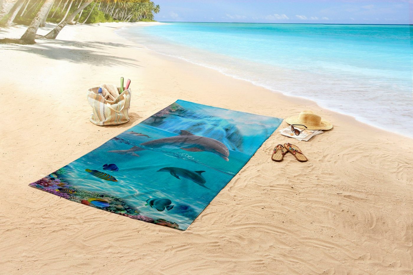 good morning Strandtuch Will, Microfaser (1-St), 100% Mikrofaser, 75x150, Schnelltrocknend, Kind, Delfin, Meer, Blau – Bild 2 von 4