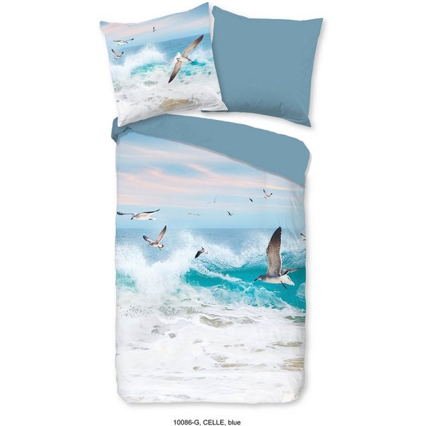 good morning Wendebettwäsche Celle, Renforcé, 2 teilig, Baumwolle, Renforcé, Reißverschluss, Wendeoptik, Strand, Meer, Blau