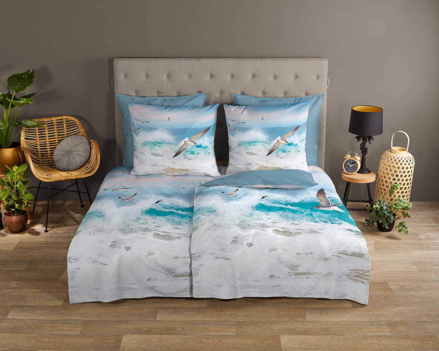 good morning Wendebettwäsche Celle, Renforcé, 2 teilig, Baumwolle, Renforcé, Reißverschluss, Wendeoptik, Strand, Meer, Blau – Bild 2 von 4