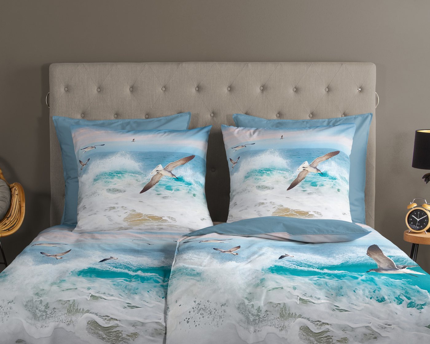 good morning Wendebettwäsche Celle, Renforcé, 2 teilig, Baumwolle, Renforcé, Reißverschluss, Wendeoptik, Strand, Meer, Blau – Bild 3 von 4