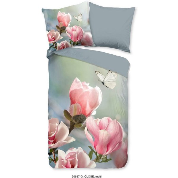 good morning Wendebettwäsche Close, Renforcé, 3 teilig, 100% Baumwolle, 135x200, Reißverschluss, Wendeoptik, Magnolie, Blumen