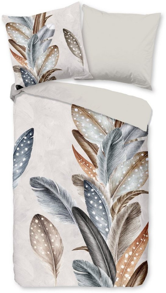 good morning Wendebettwäsche Eina, Biber, Flanell, 2 teilig, Biber, 135x200, Warm, Weich, Wendeoptik, Reißverschluss, Federn, Sand – Bild 2 von 5