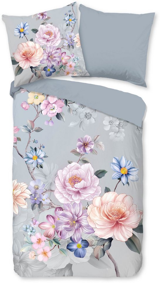 good morning Wendebettwäsche Elenamu, Biber, Flanell, 2 teilig, Flanell, Biber, Winter, Warm, Reißverschluss, Wendeoptik, Blume – Bild 2 von 5