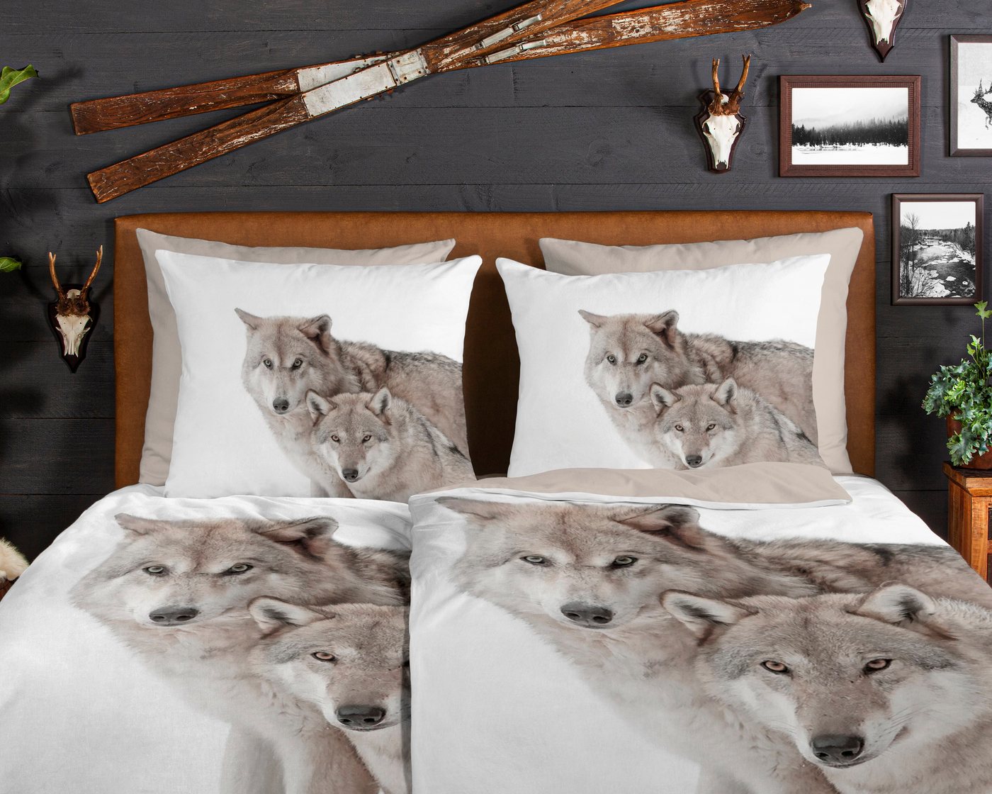 good morning Wendebettwäsche Fera, Biber, Flanell, 2 teilig, Biber, 135x200, Warm, Weich, Wendeoptik, Reißverschluss, Wolf, Sand – Bild 3 von 5
