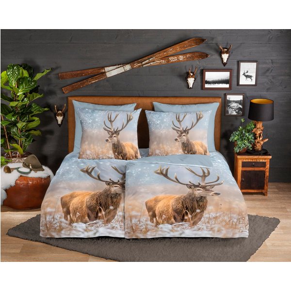 good morning Wendebettwäsche Jolly, Biber, Flanell, 2 teilig, Biber, 135x200, Winter, Warm, Reißverschluss, Wendeoptik, Reh
