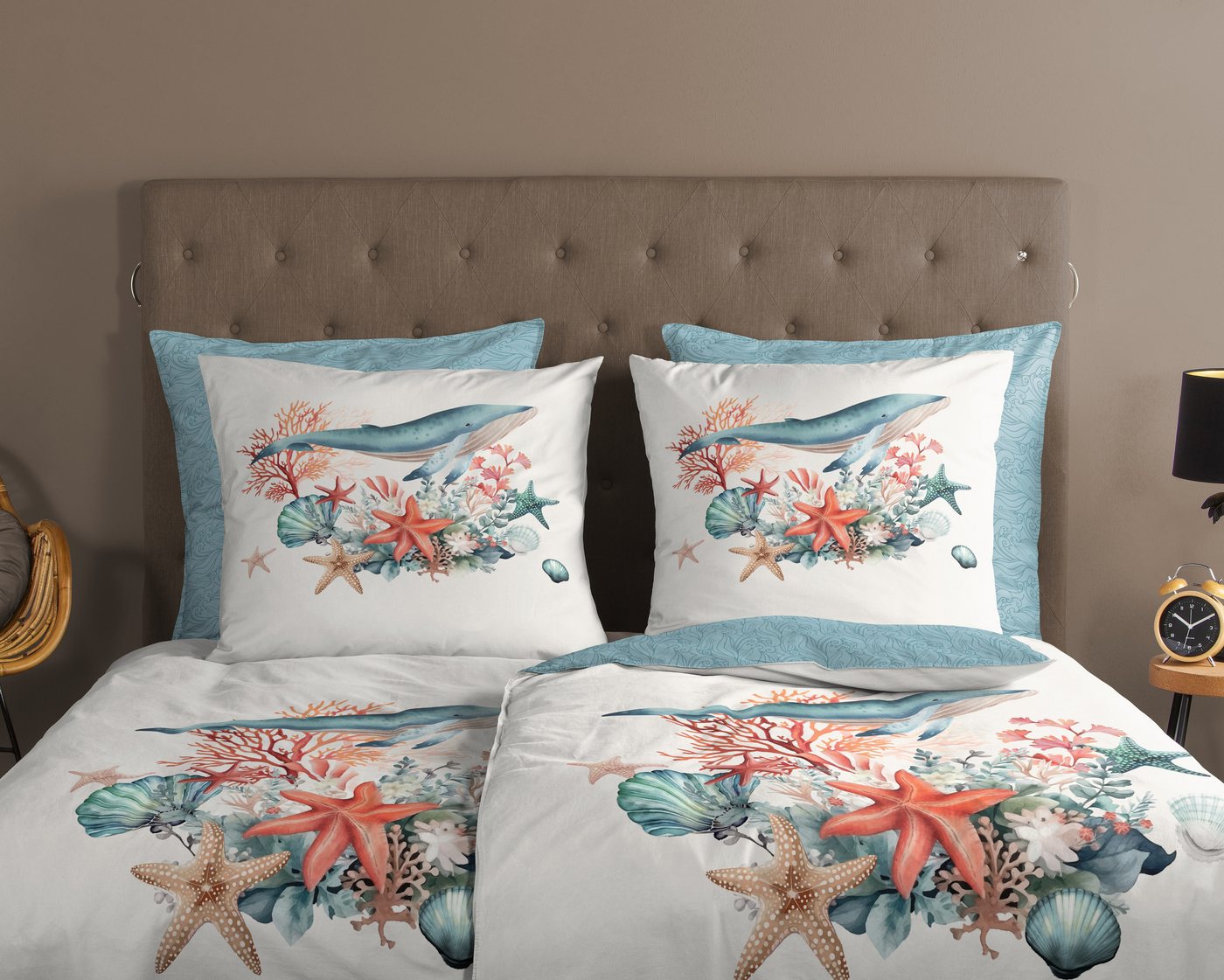 good morning Wendebettwäsche Ocean, Renforcé, 2 teilig, 100% Baumwolle, Reißverschluss, Wendeoptik, Maritim, Meer, Türkis Weiß – Bild 3 von 4